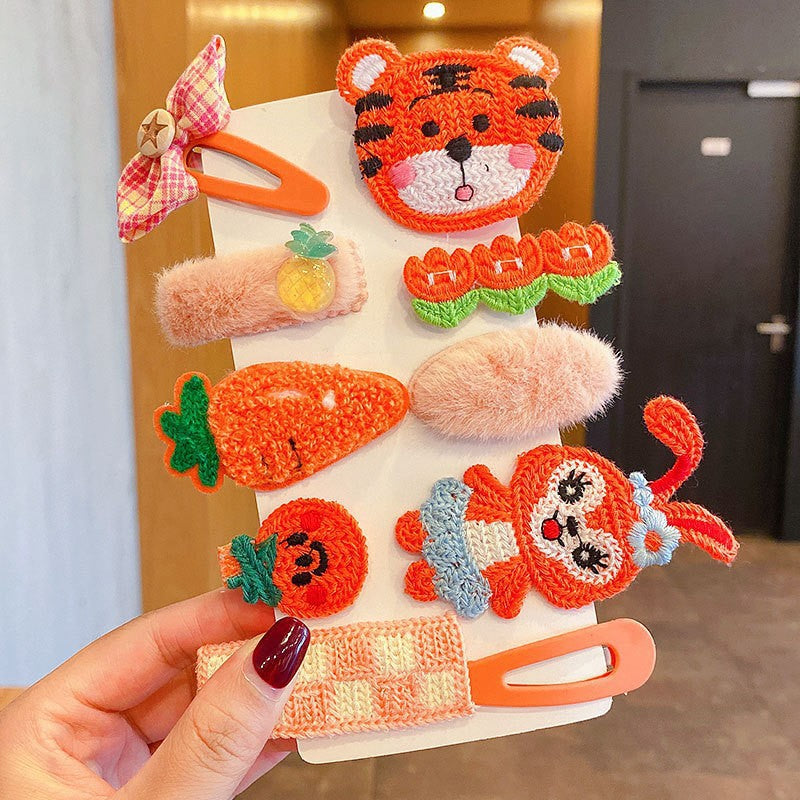 Milk Coffee Color Children's Plush Hairpin Net Red Bangs Side Hair Clip Autumn And Winter Lovely Japanese Clip