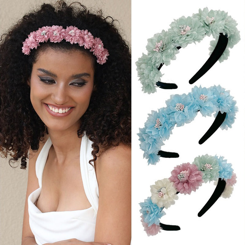 Fashionable fabric flower stamen flower hair hoop for women