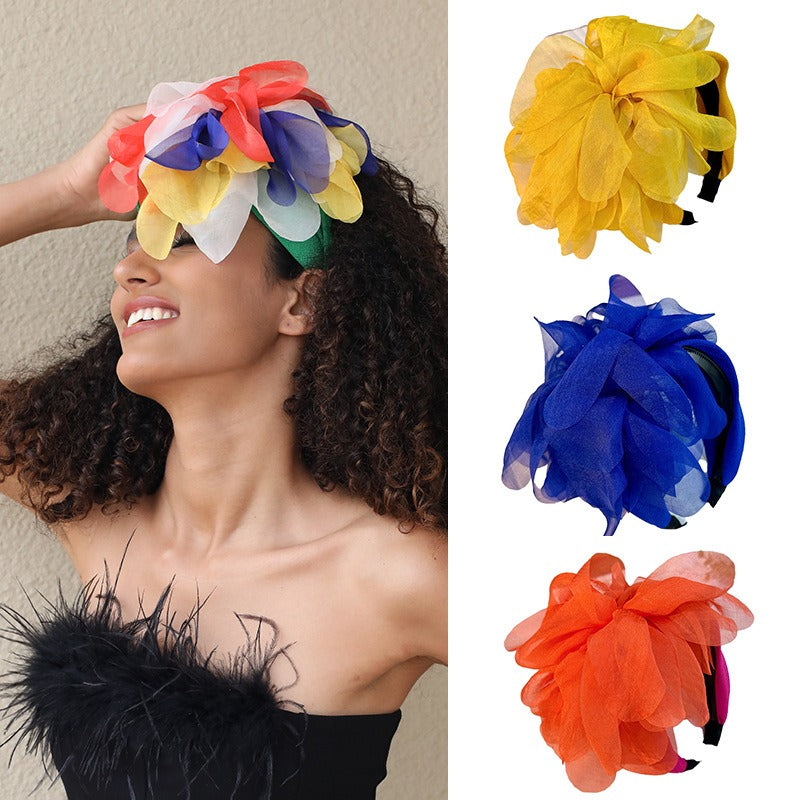 Fashion fabric oversized colorful flower fashion headband