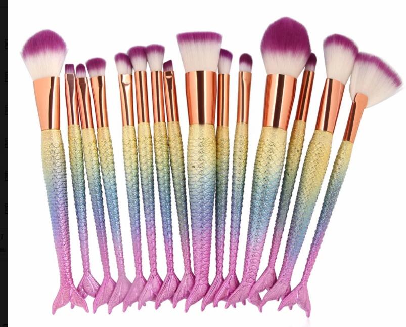 10PCS Big Mermaid Makeup Brushes Set Foundation Blending Powder Eyeshadow Contour Concealer Blush Cosmetic Beauty Make Up Tool