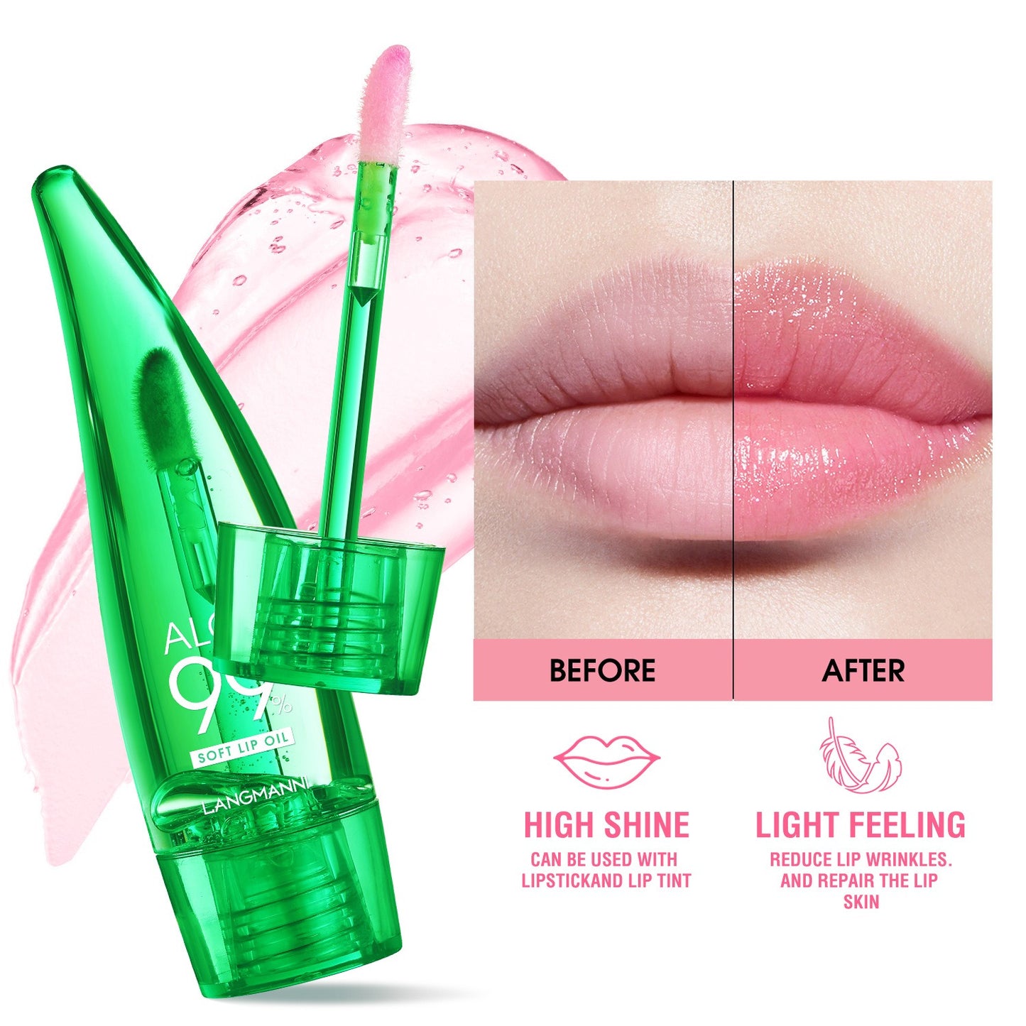 langmannni Aloe vera lip gloss, temperature-sensitive color-changing lip glaze, moisturizing and protective lipstick, lip oil