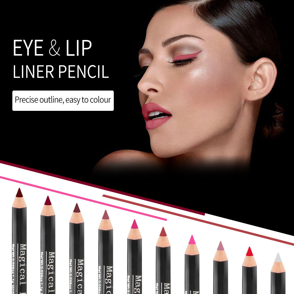 Magical Halo Easy To Color Lip Liner / Eyeliner 10 Colors Waterproof Lip Pencil That Lasts Makeup And Does Not Fade