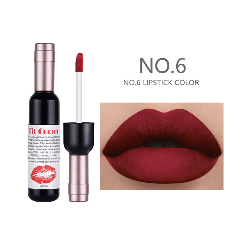 Fit Colors Red Wine Bottle Non-Stick Cup Matte Lip Gloss Matte Velvet Is Not Easy To Fade Lip Gloss Liquid Lipstick