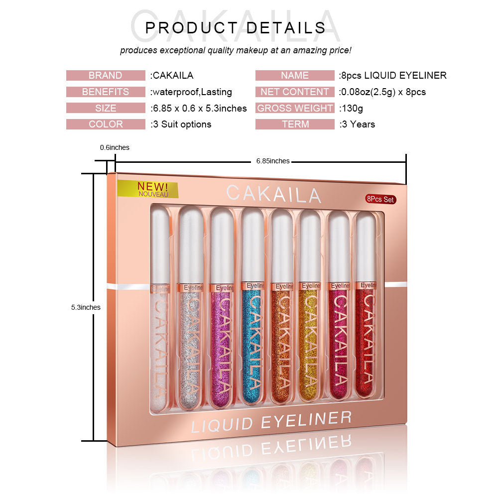 CAKAILA 8 color Matte Glitter Color Liquid Eyeliner Set Long lasting and not smudged