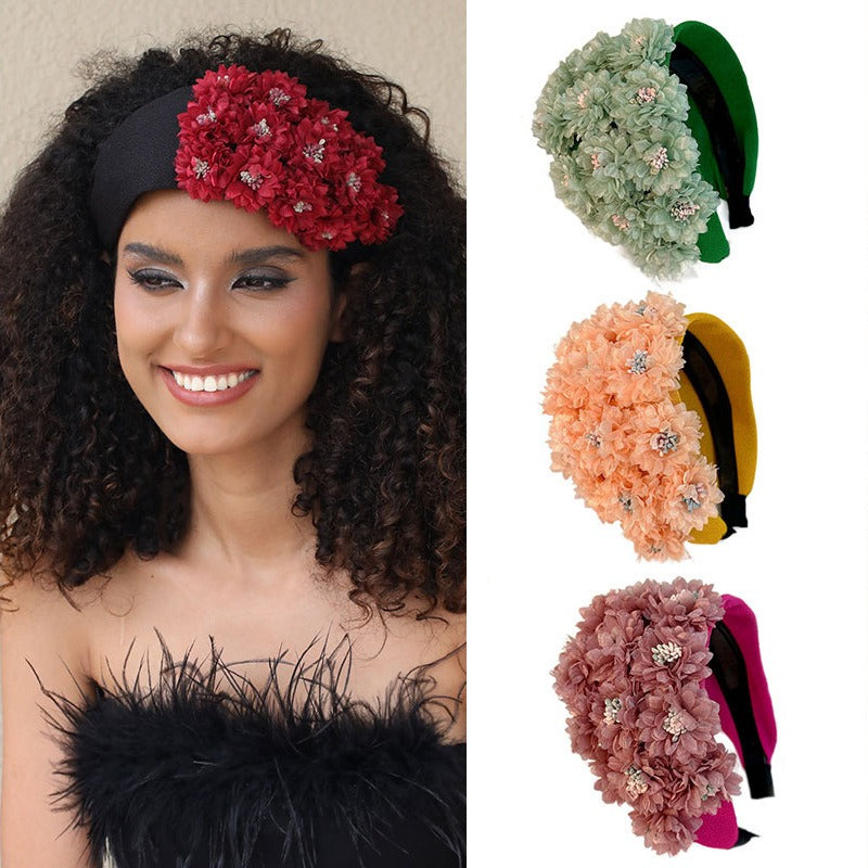 Flower series fashionable and exaggerated wide edge handmade fabric headband