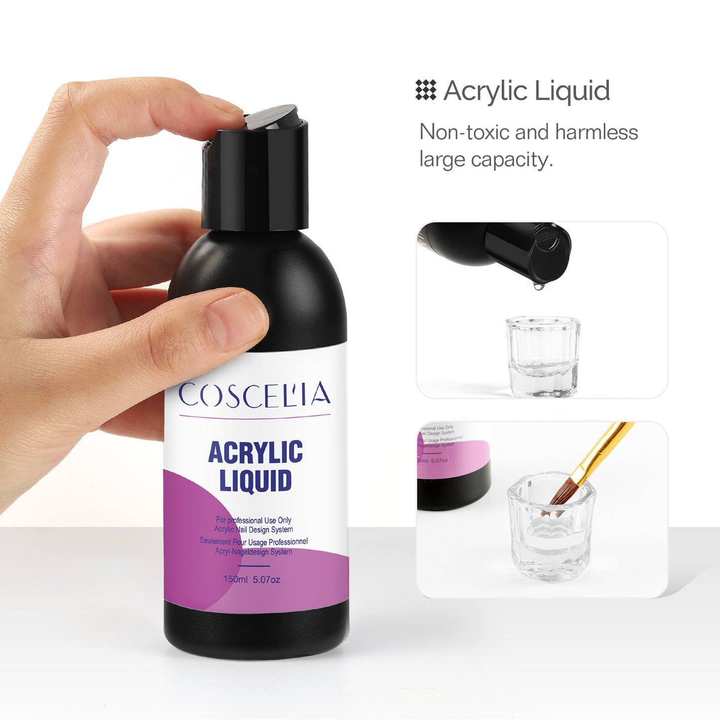 COSCELIA New 120g White Powder Transparent Crystal Powder 150ML Crystal Liquid Nail Shop Nail Tool Set