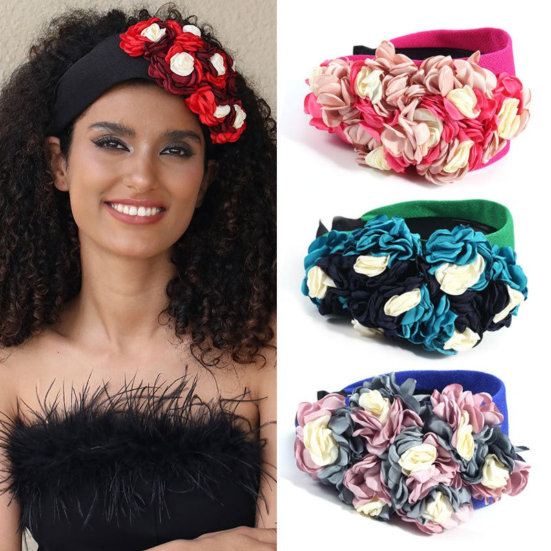 Handmade fabric side three-dimensional flower headband