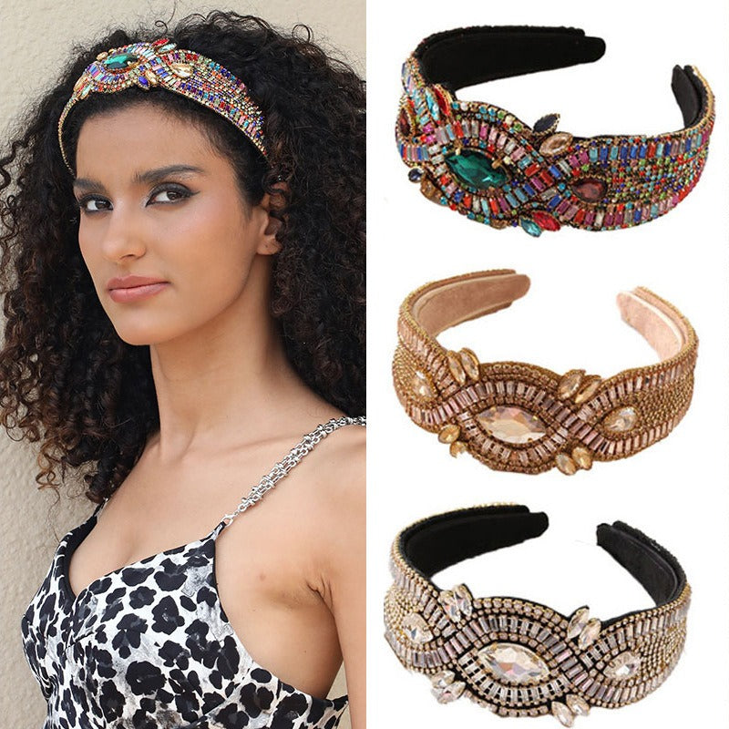 Fashionable Super Flash Claw Chain Colorful Water Diamond Hair Hoop Cross Head Hoop Female