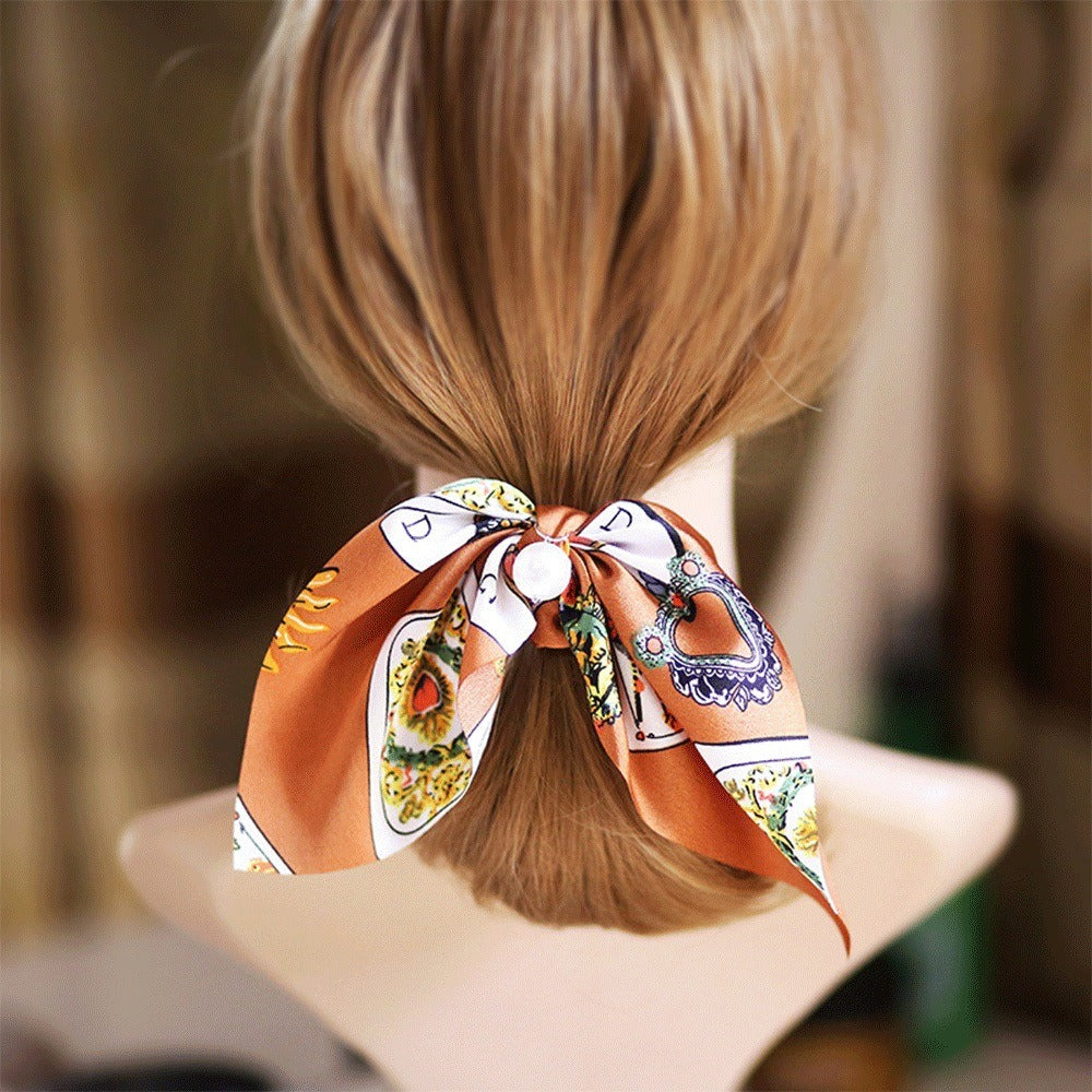 New Pearl Pendant Large Intestine Ring Hair Loop Women's Bundle Hair Knot Big Bow Knot Hair Rope