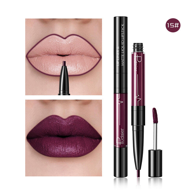 Pudaier Velvet Matte Texture Lasts Not Easy To Fade Non-Stick Cup 2-In-1 Double-End Lip Gloss