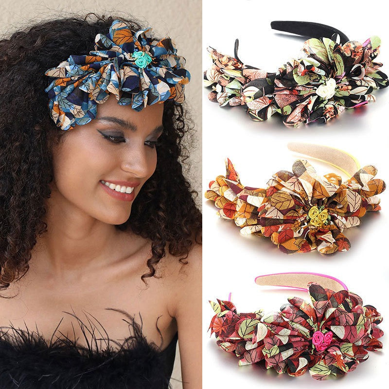 Exaggerated fabric oversized flower and leaf pattern headband