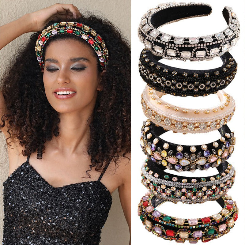 Retro Baroque colored glass drill sponge hair hoop