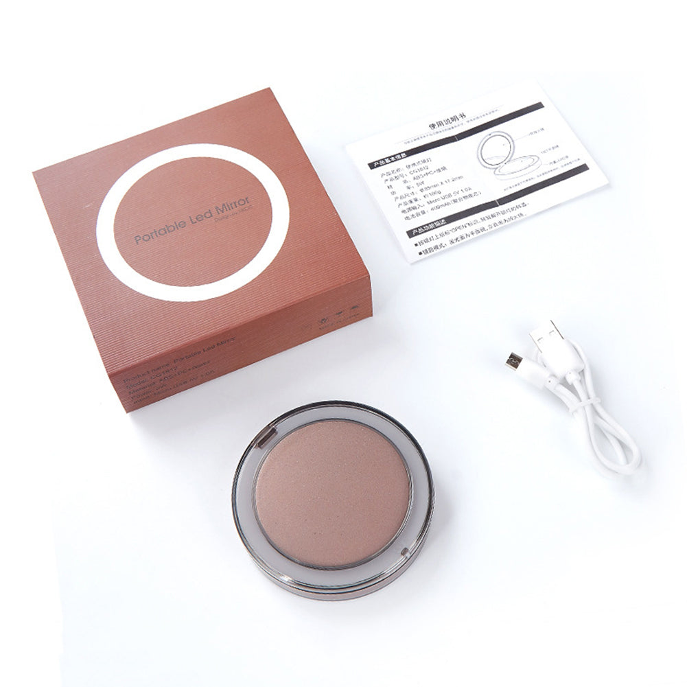 LED Lighted Mini Makeup Mirror 3X Magnifying Compact Travel Portable Sensing Lighting Touch Screen Makeup Mirror