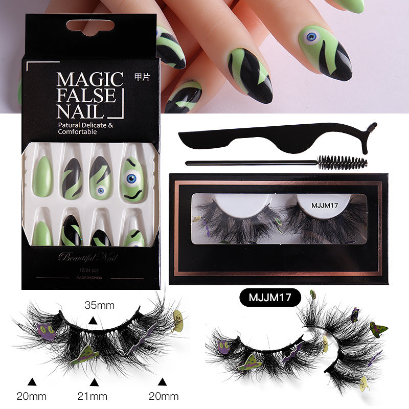 Halloween False Eyelashes Europe And America Multi-Layer Thick Messy Mink Hair Nail And Eyelash Set