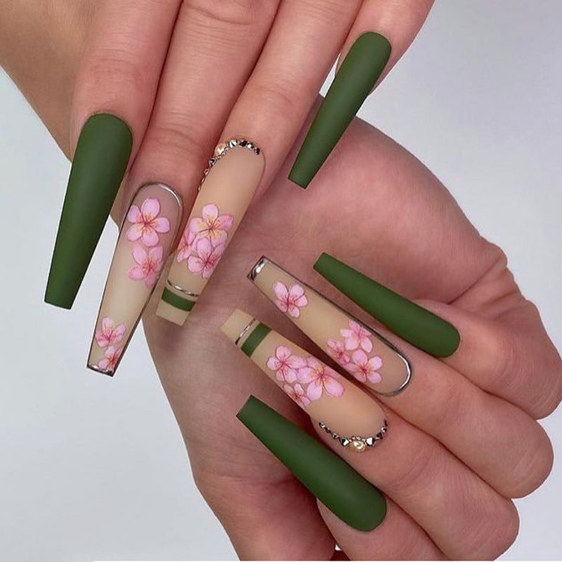 New Wear Nail Spring Flowers Bloom Drill Nail Ins Style Long Ballet Nail