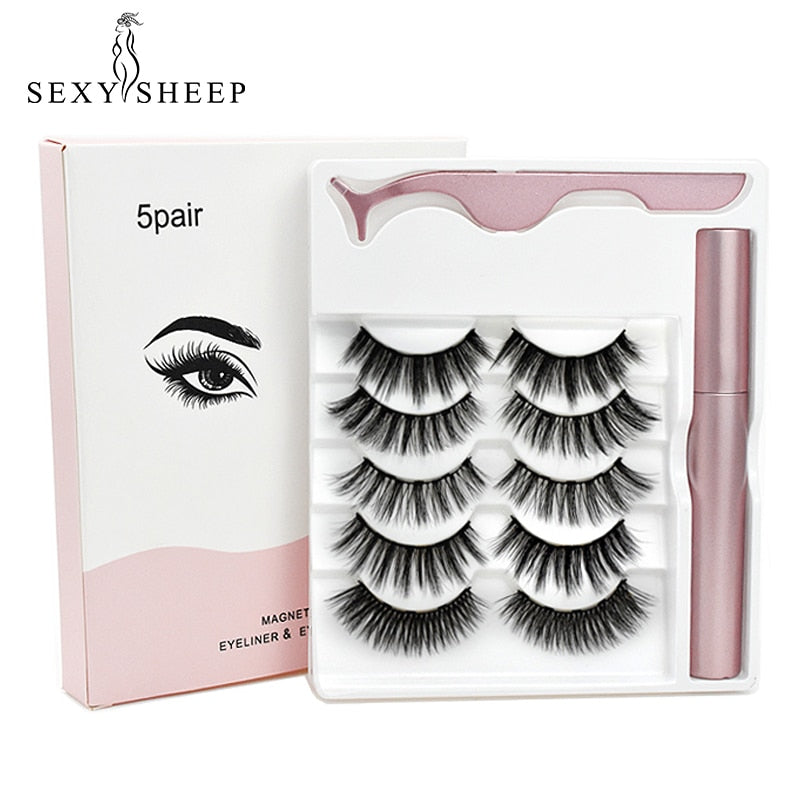 5 Pairs Magnetic Eyelashes Natural long Magnetic Eyeliner Magnetic False Eyelashes Tweezer Set Makeup Set Eyelash Extension