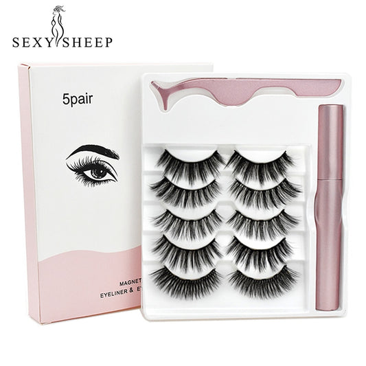 5 Pairs Magnetic Eyelashes Natural long Magnetic Eyeliner Magnetic False Eyelashes Tweezer Set Makeup Set Eyelash Extension