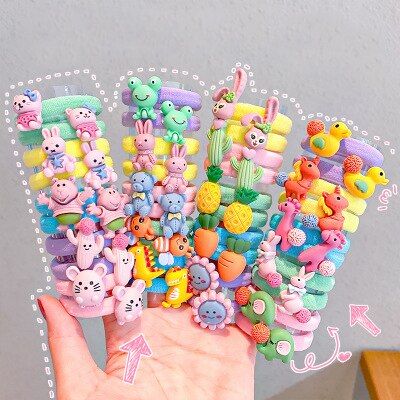 10PCS/Set Rainbow Cartoon Character Fruits Flower Nylon Elastic Hair Bands Women Girl Sweet Rubber Hair Tie Scrunchie Headwear