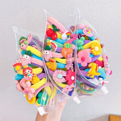 10PCS/Set Rainbow Cartoon Character Fruits Flower Nylon Elastic Hair Bands Women Girl Sweet Rubber Hair Tie Scrunchie Headwear