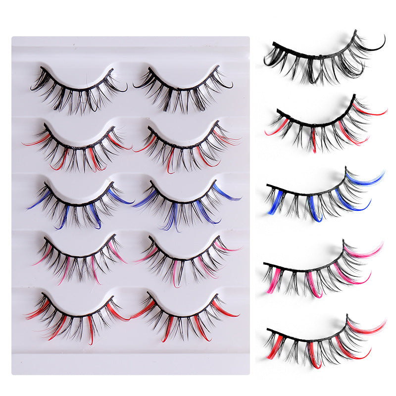 Color false eyelashes 5D multi-layer thick cross mink eyelashes 5 pairs of eyelashes
