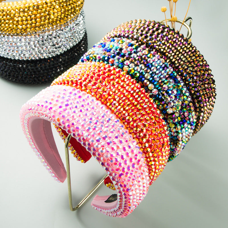 Ins Super Flash Full Drill 4.5cm Wide Brimmed Headdress Thickened Sponge Solid Color Headband Ladies Press Release Art Headband