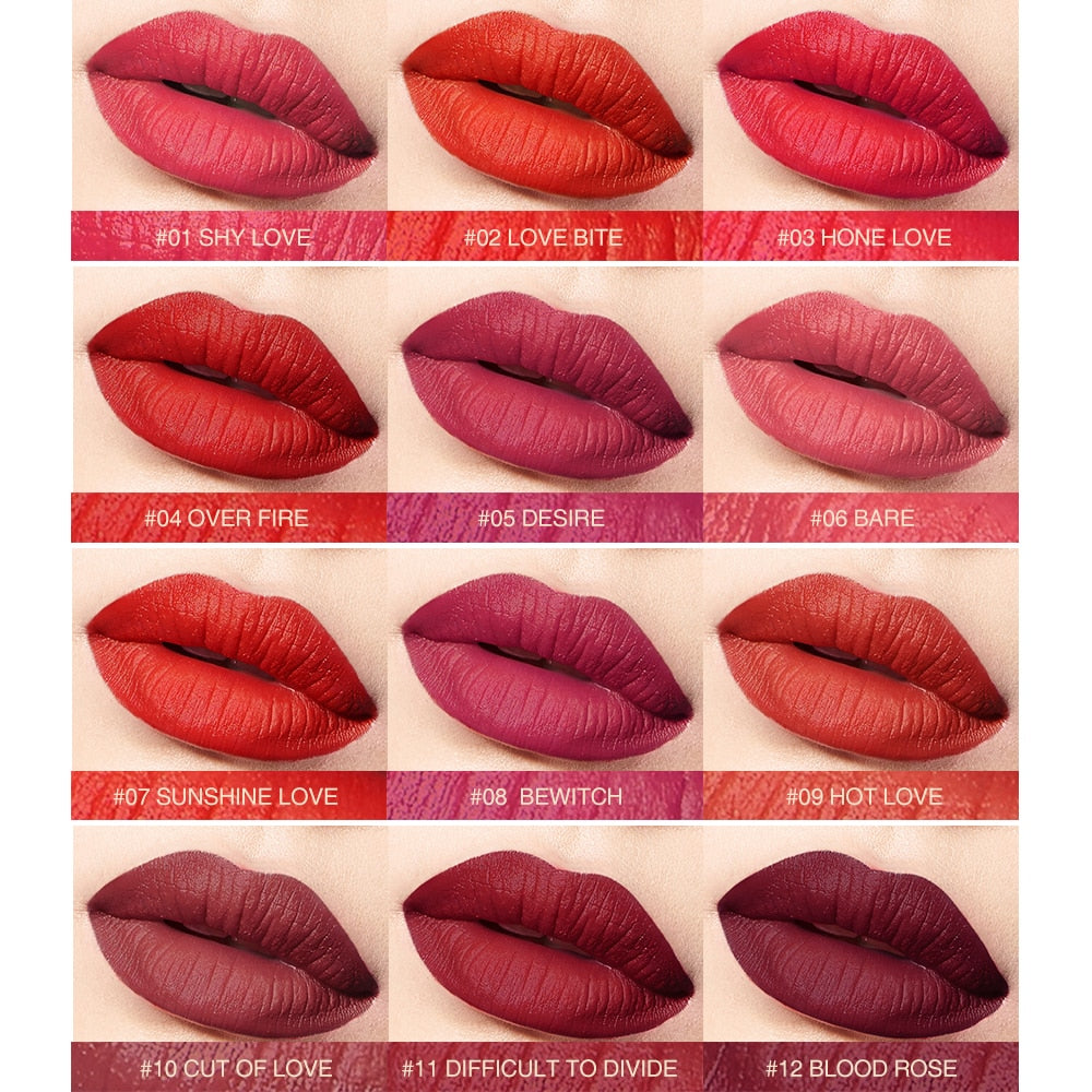 O.TWO.O Matte Lipstick Nude Brown Red Lips Makeup Velvet Silky Smooth Texture Long Lasting Waterproof Lip Stick 12 Colors