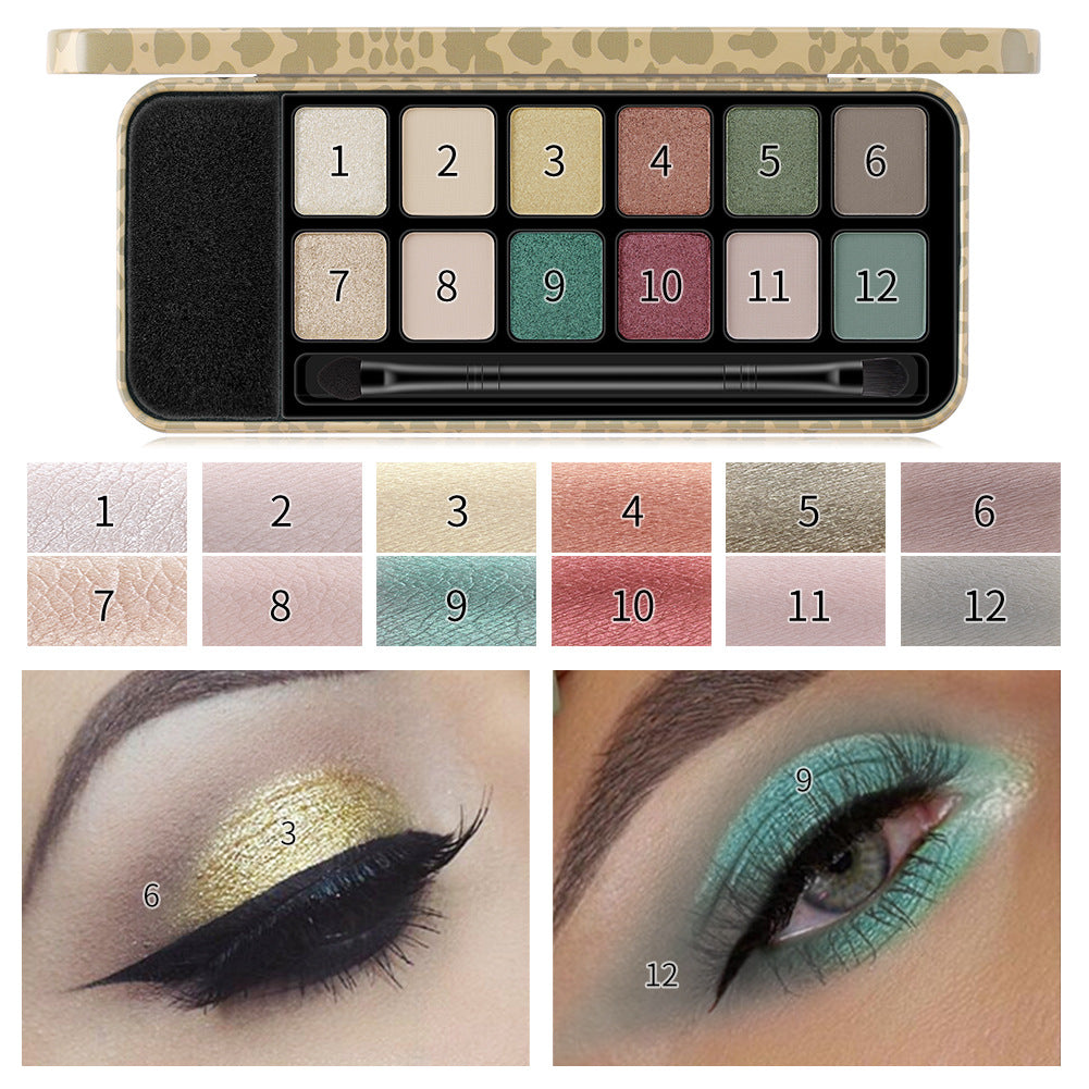 Romantic Beauty 12 Colors Leopard Eyeshadow Makeup Pearl Matte Finishing Eyeshadow Palette Brush