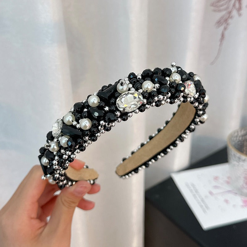 New handmade beaded crystal pearl retro exaggerated internet celebrity hot selling thin edge hair accessories
