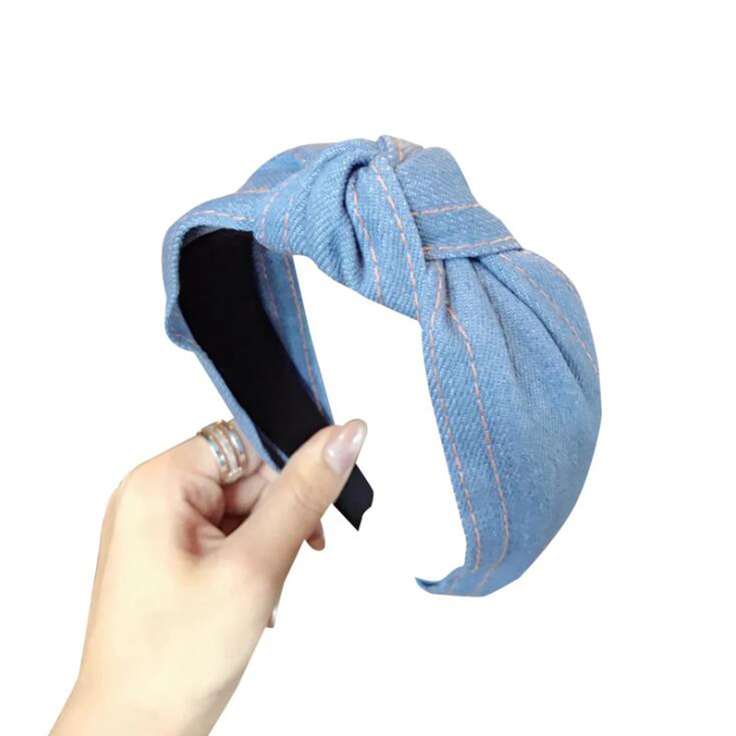 New Fashion Denim Hairband Wide Side Headband Center Knot Headwear Soft Turban Hair Accessories