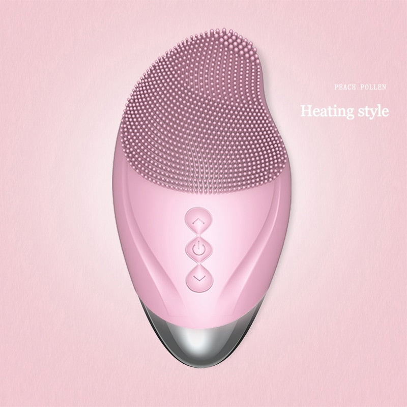 Ultrasonic Electric Facial Cleansing Brush Heated Sonic Electric Facial Cleanser Silicone Mini Face Cleaner Brush Deep Cleaning