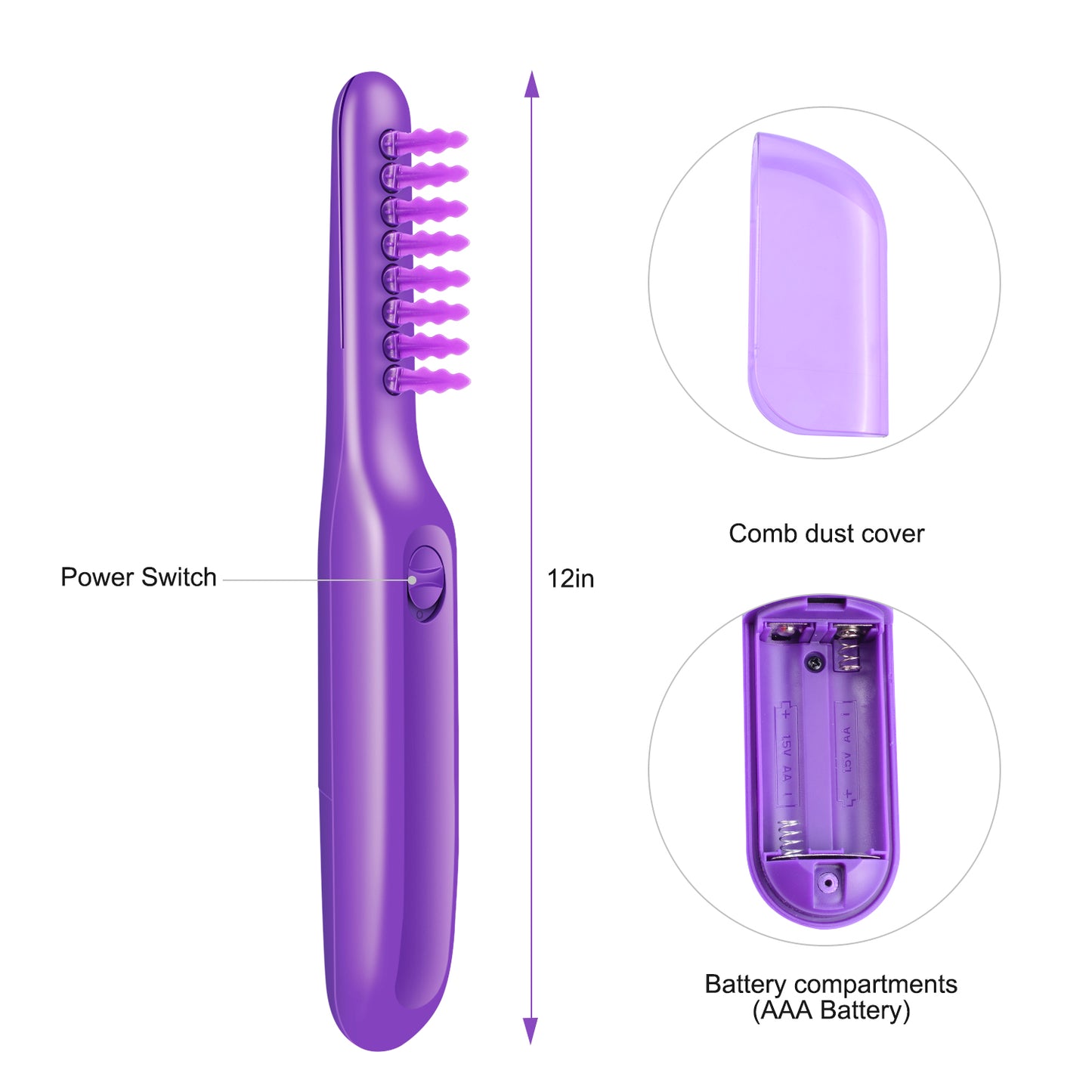 Portable Electric Detangling Wet or Dry Tame The Mane Electric Detangling Brush with Brush Cover, Adults & Kids
