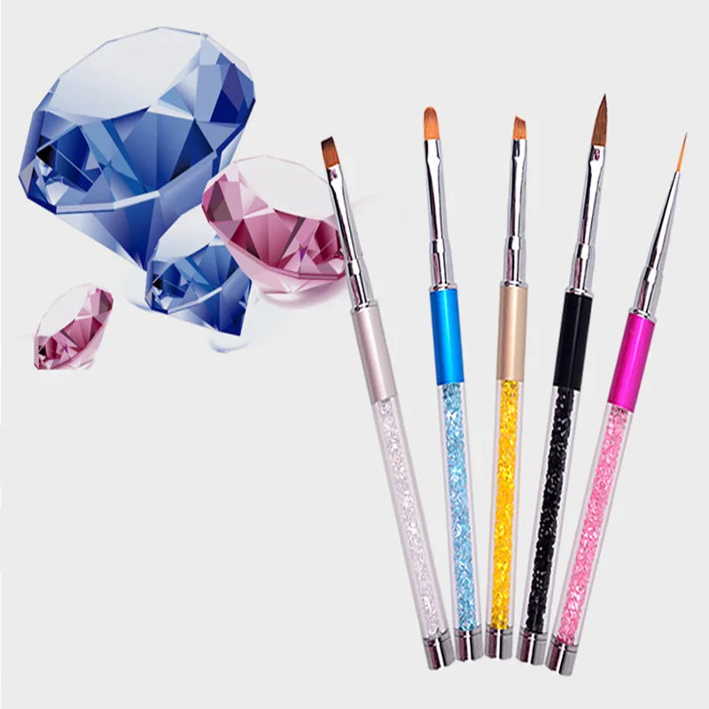 1 st Nail Art Brush Pen Strass Acryl Handvat Carving Nagels Schilderen Poly Gel Borstel Tips Liner Manicure Accessoires DIY nieuwe