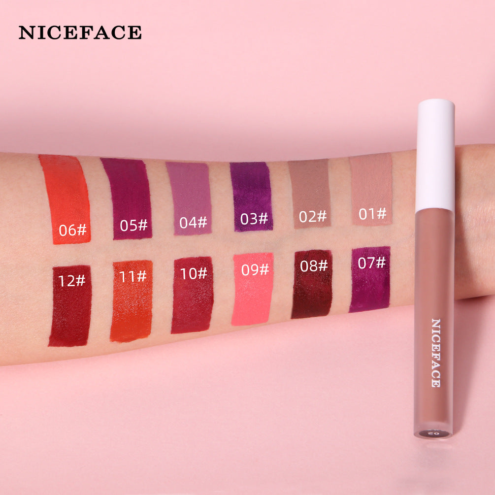 NICEFACE 12 Color Velvet Matte Lip Gloss Non-Stick Cup Liquid Lipstick Lip Glaze