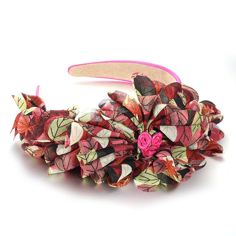 Fashionable leaf pattern fabric oversized flower headband