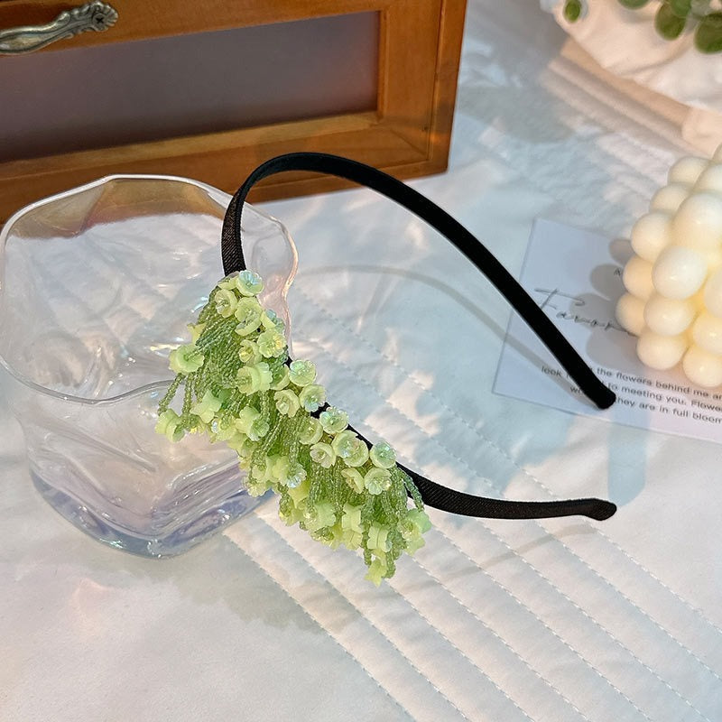 Handmade rice bead tassel flower side hair hoop for women