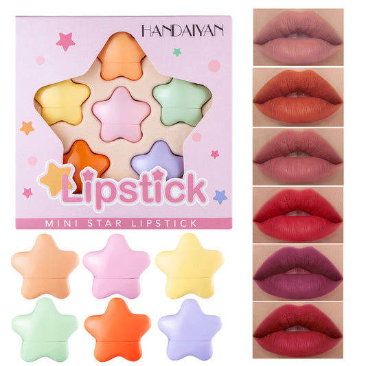 HANDAIYAN Pentagram Mini Lipstick 6 Color Set Star Mini Lipstick Set Portable Lipstick