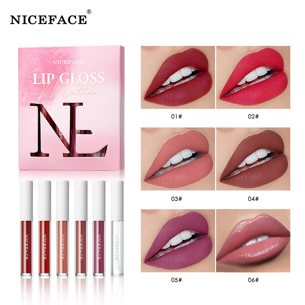 Niceface New Matte Non-Stick Cup Lip Glaze Set With Lip Plumper Texture Lip Gloss