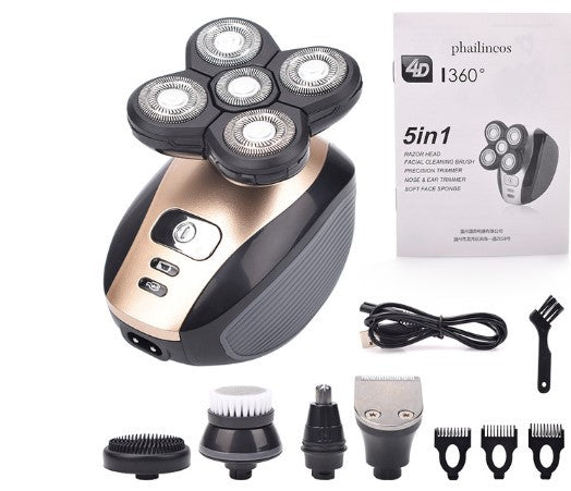 Multifunctional 5-Head Shaver Rechargeable Razor Water Washing Bald Head Machine Five-In-One Razor