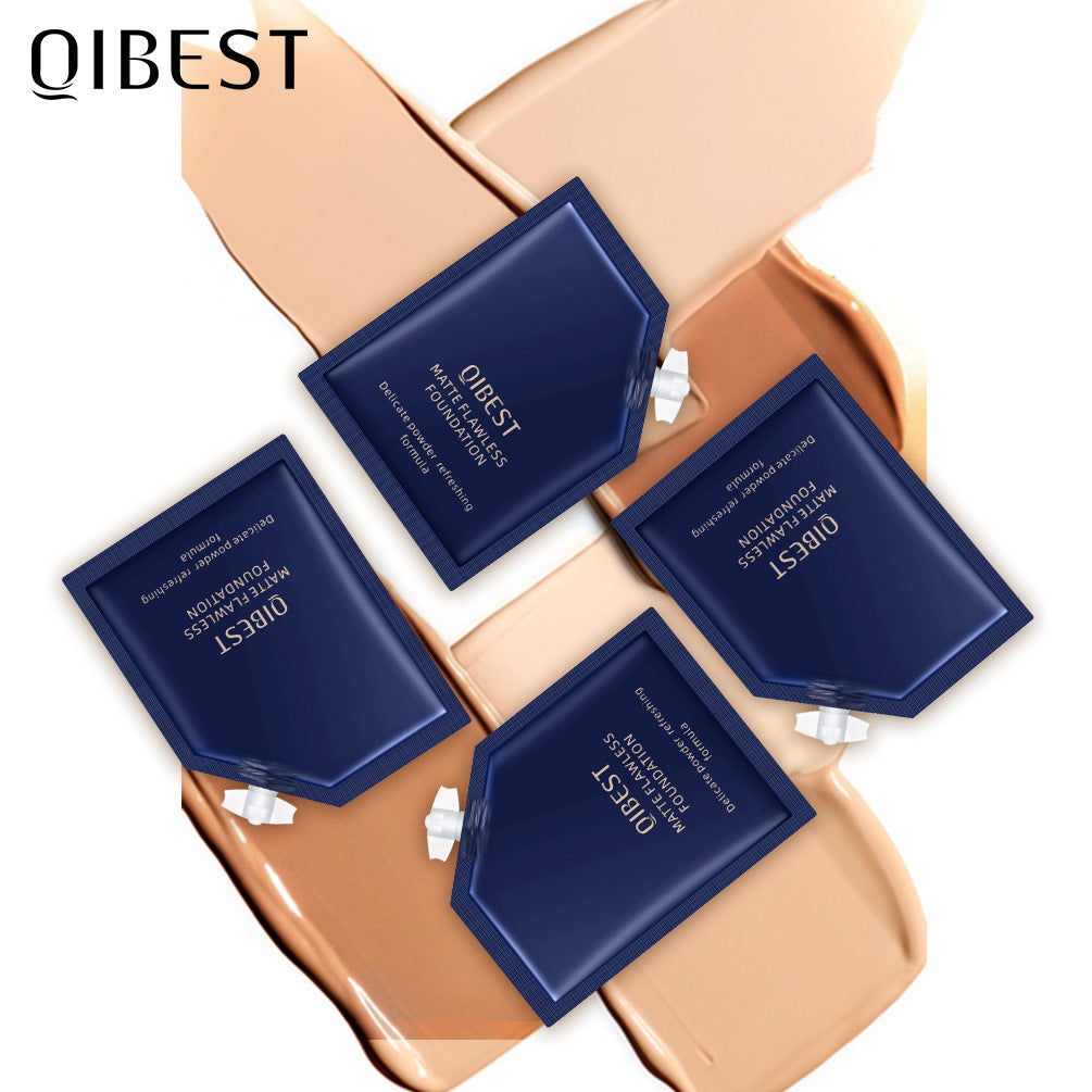 QIBEST Liquid Foundation Long Lasting Makeup Concealer Moisturizing Brightening Matte Portable Volume Repairing Liquid