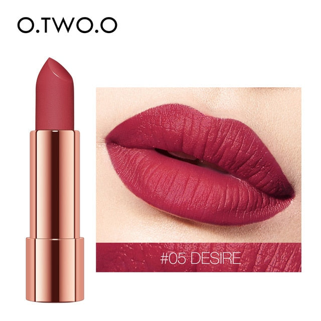 O.TWO.O Matte Lipstick Nude Brown Red Lips Makeup Velvet Silky Smooth Texture Long Lasting Waterproof Lip Stick 12 Colors