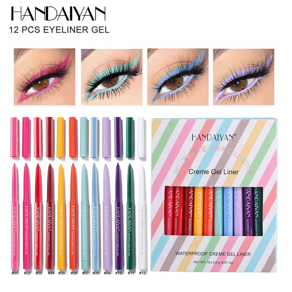 HANDAIYAN 12 Matte Colored Eyeliner Pens Quick Drying Gel Eyeliner Pens