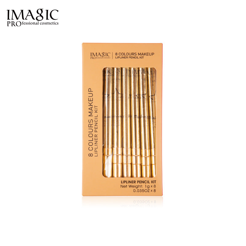 IMAGIC Makeup New Lip Liner Set Of 8 Easy To Color And Not Smudge Gold Tube Aluminum Cap Lip Liner