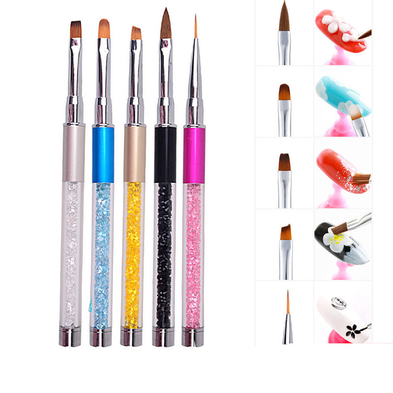 1 st Nail Art Brush Pen Strass Acryl Handvat Carving Nagels Schilderen Poly Gel Borstel Tips Liner Manicure Accessoires DIY nieuwe