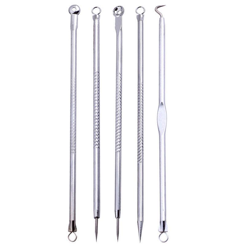 Channy 5 Pcs/Set Acne Blackhead Removal Needles Stainless Pimple Spot Comedone Extractor Cleanser