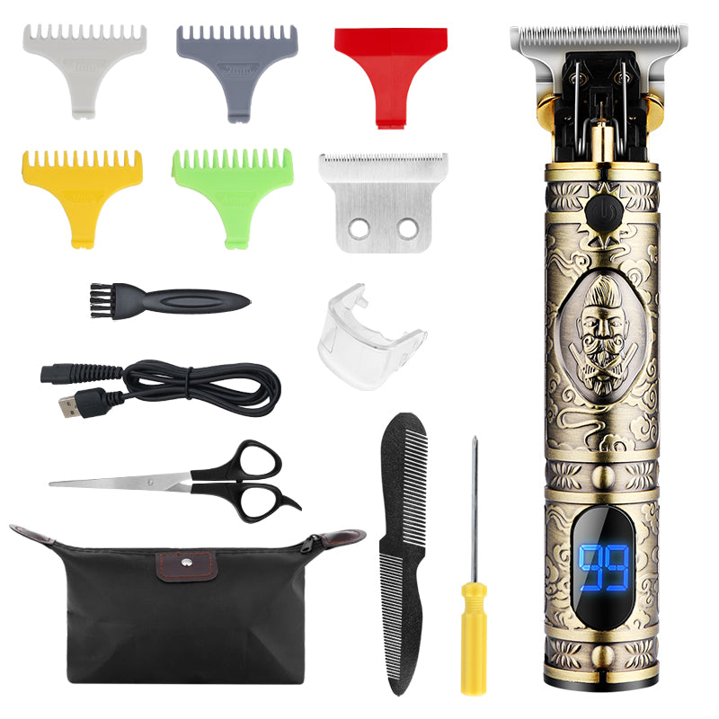 Electric Hair Clipper T9 Multi Accessory LCD Rechargeable Retro Oil Head Engraving Electric Hair Clipper