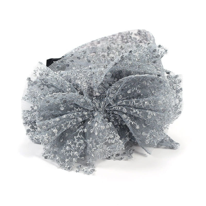 Fashionable oversized solid color lace bow headband