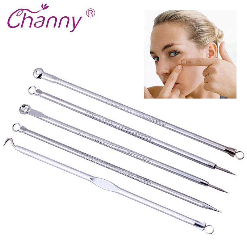 Channy 5 Pcs/Set Acne Blackhead Removal Needles Stainless Pimple Spot Comedone Extractor Cleanser