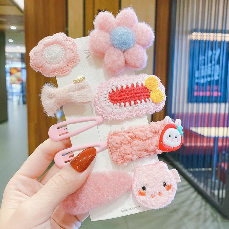 Milk Coffee Color Children's Plush Hairpin Net Red Bangs Side Hair Clip Autumn And Winter Lovely Japanese Clip