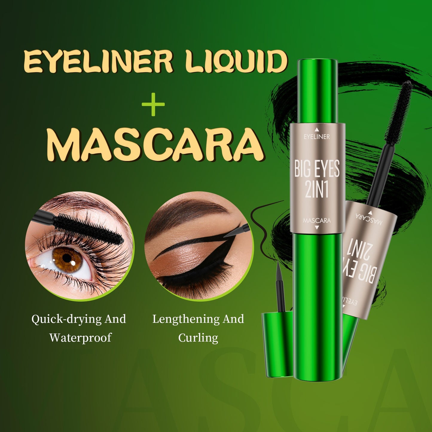 2-in-1 long and thick double-ended mascara, natural and smooth, no smudge cross-border makeup eyeliner