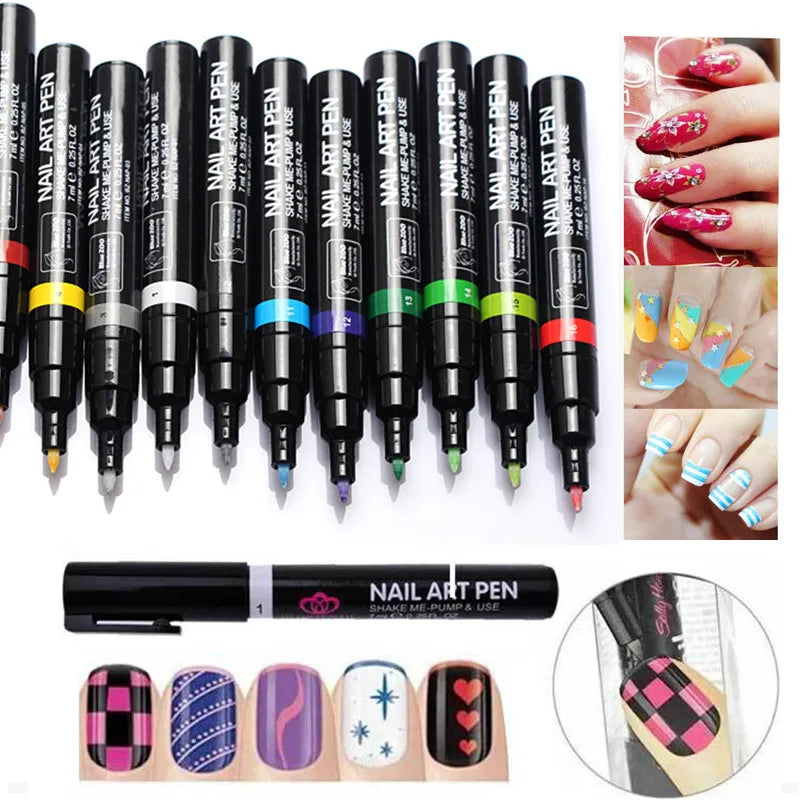 1PC Beauty 16 Colors Two-way Acrylic Paint Pen DIY Gel Polish Drawing Tools Nails Accessoires Manicure 3D Nail Art Pen